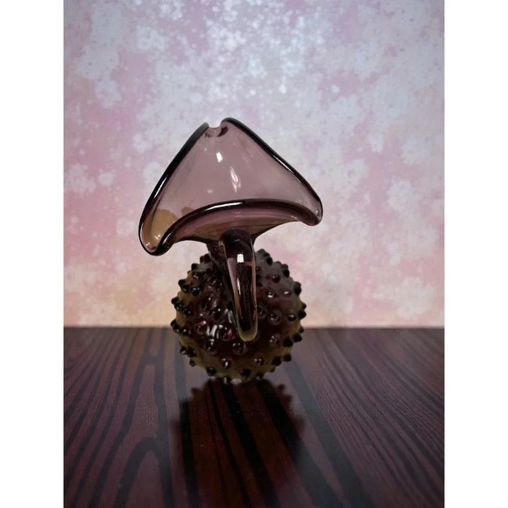 Vintage Amethyst Purple Hobnail Art Glass Pitcher Hand Blown Decorative‎ Cruet